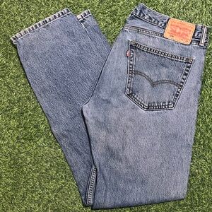 Levis 505 Jeans 36x34 Blue Denim Regular Fit Straight Leg Distressed Light Wash